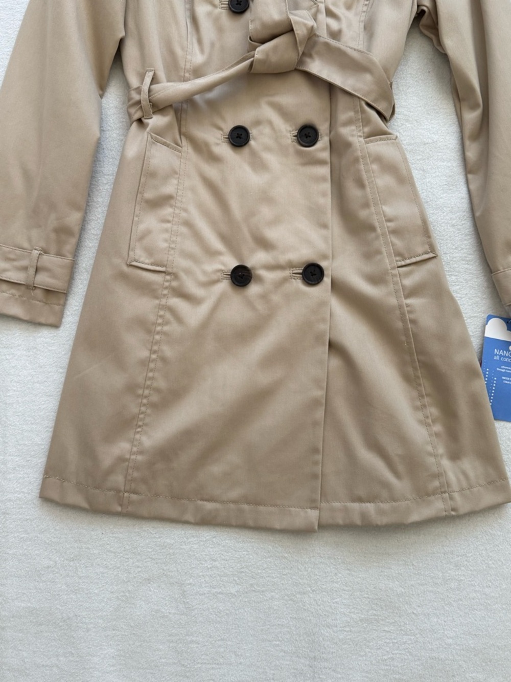 Tan Double Breasted Trench Coat Water Repellent Belted Size Small NWT Classic - Picture 4 of 13